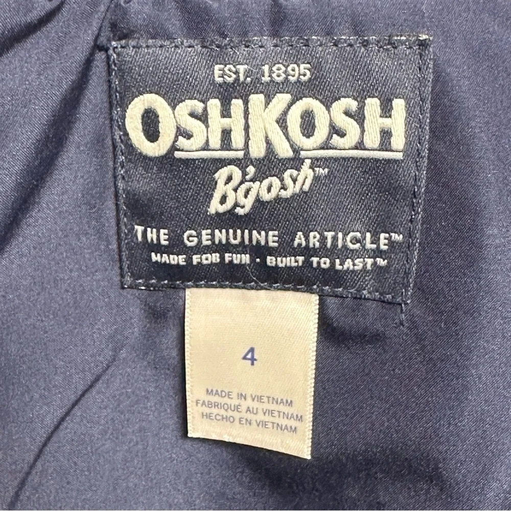 OshKosh BGosh Gray Sherpa Toddler Boys Size 4 Vest Navy Trim Lined Pockets